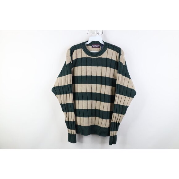 Vintage 90s Streetwear Mens Medium Faded Striped Color Block Ribbed Knit Sweater